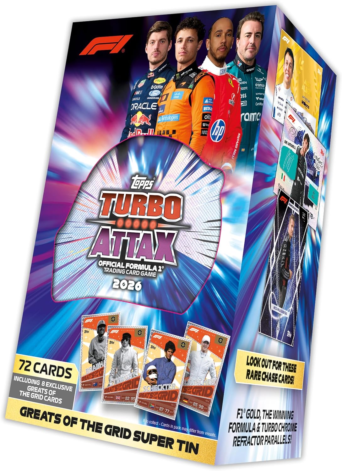 Topps Formula 1 2026 Turbo Attax Trading Card Game Super Tin – Greats of the Grid