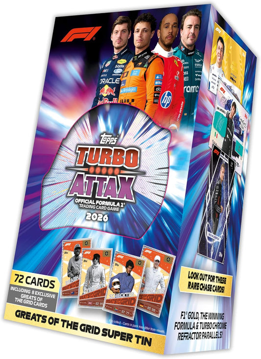 Topps Formula 1 2026 Turbo Attax Trading Card Game Super Tin – Greats of the Grid