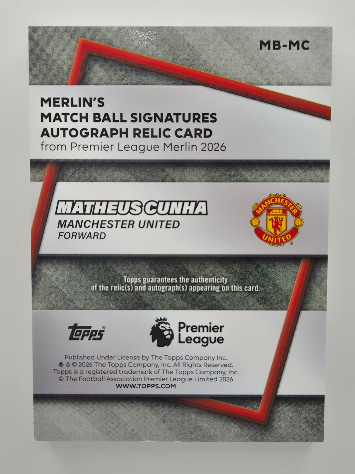 2026 Topps Merlin Matheus Cunha Match Ball Signatures Auto Relic #MB-MC (mint)